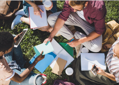 students studying outside